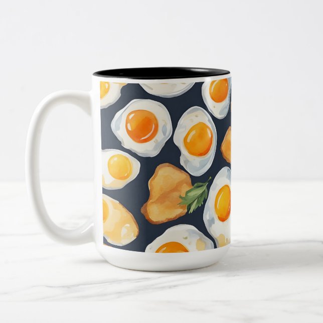 Fried Egg & Toast Seamless Pattern |Kitchen Art Two-Tone Coffee Mug (Left)