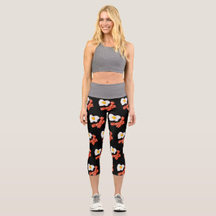 Fried Eggs Bacon Breakfast Lovers Foodie Junk Food Capri Leggings