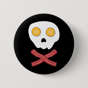 Fried Eggs Bacon Skull Breakfast Brunch Food Kids 6 Cm Round Badge