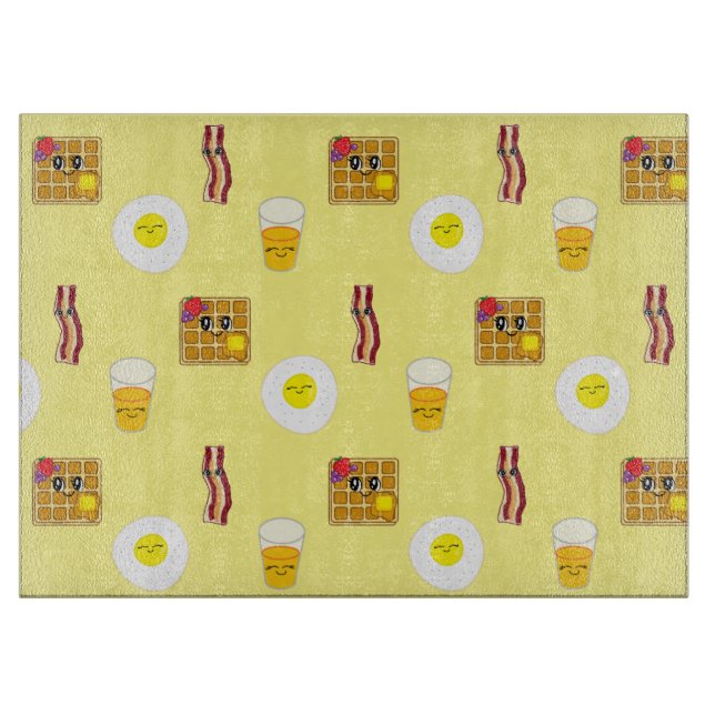 Fried Eggs, Bacon, Waffles and Orange Juice Cutting Board (Front)