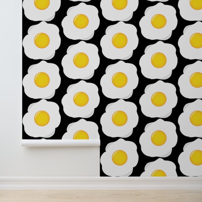 Fried Eggs Breakfast Bar Patterned Kitchen Wallpaper (Application)