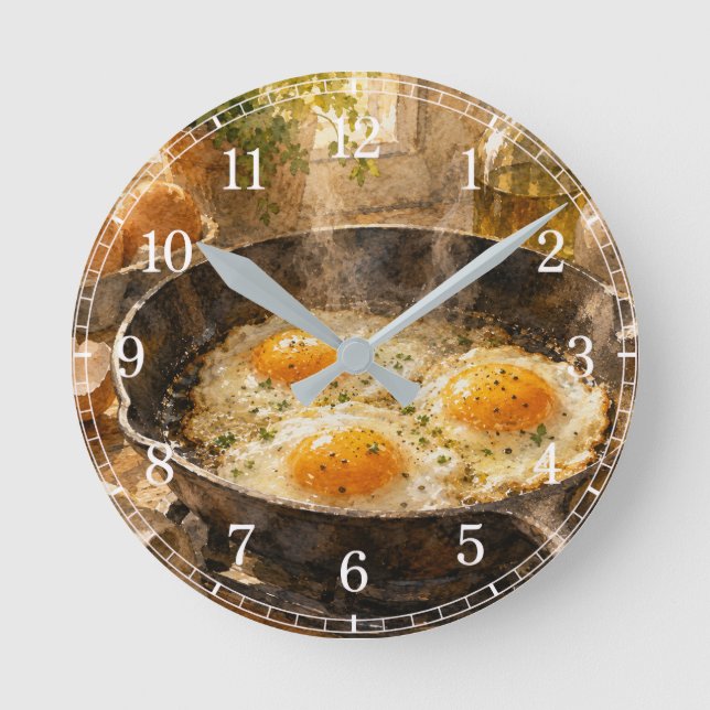 Fried Eggs in a Pan Wall Clock — Fun Kitchen Desig (Front)