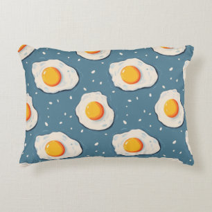 Fried Eggs on Blue Decorative Cushion