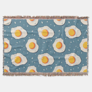 Fried Eggs on Blue Pattern Throw Blanket
