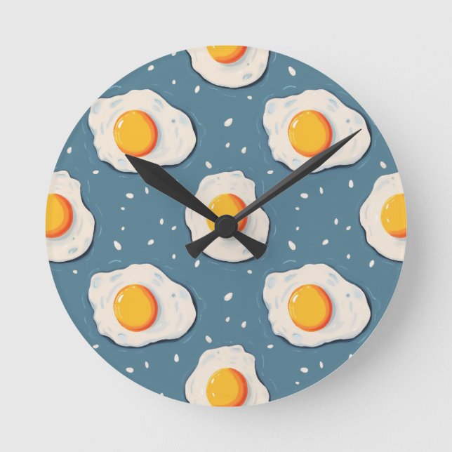Fried Eggs on Blue Round Clock (Front)