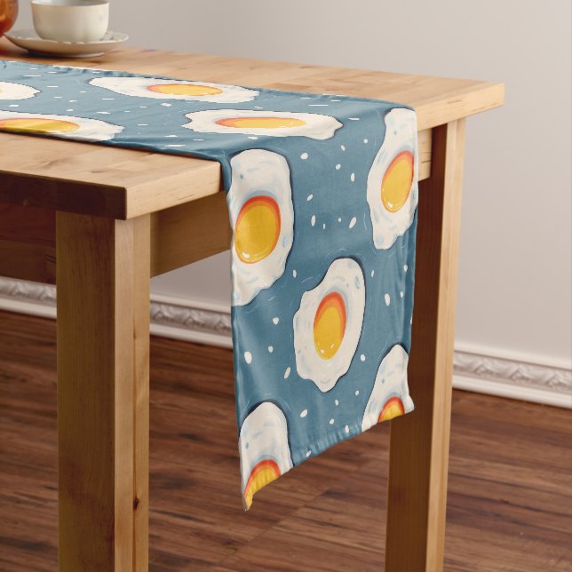 Fried Eggs on Blue Short Table Runner (In Situ)