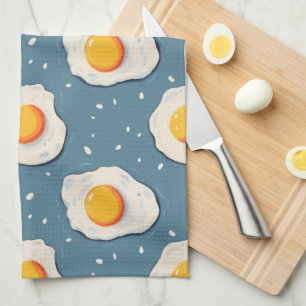 Fried Eggs on Blue Tea Towel