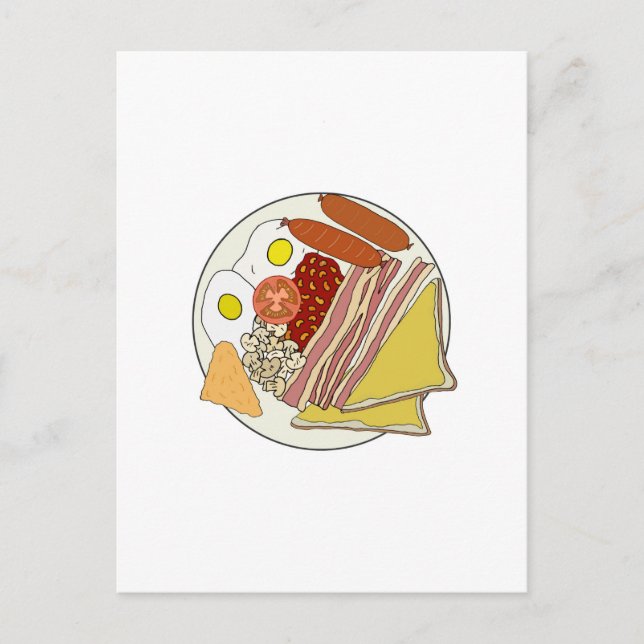 Fried English Breakfast Plate Postcard (Front)