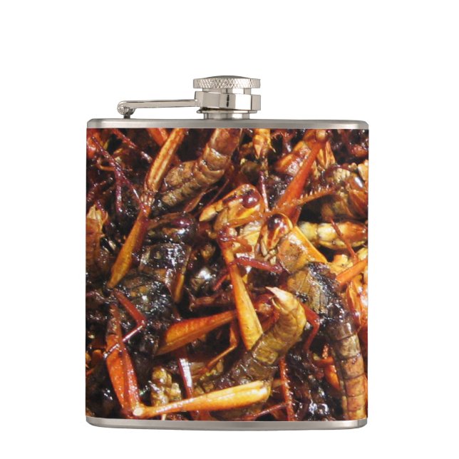 Fried Grasshopper (Takkataen Thot) Asian Food Hip Flask (Front)