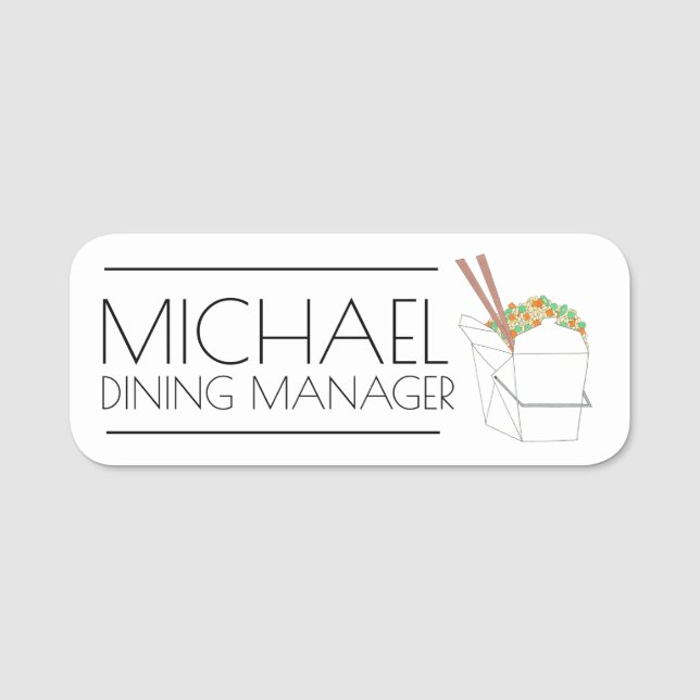 Fried Rice Chopsicks Chinese Restaurant Takeout Name Tag (Front)