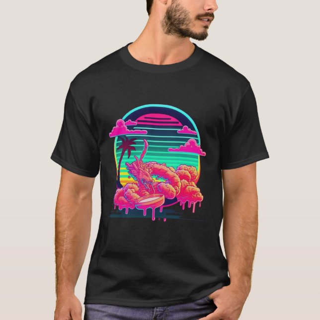 Fried Shrimp Synthwave 80s Retrowave Aesthetic T-Shirt (Front)