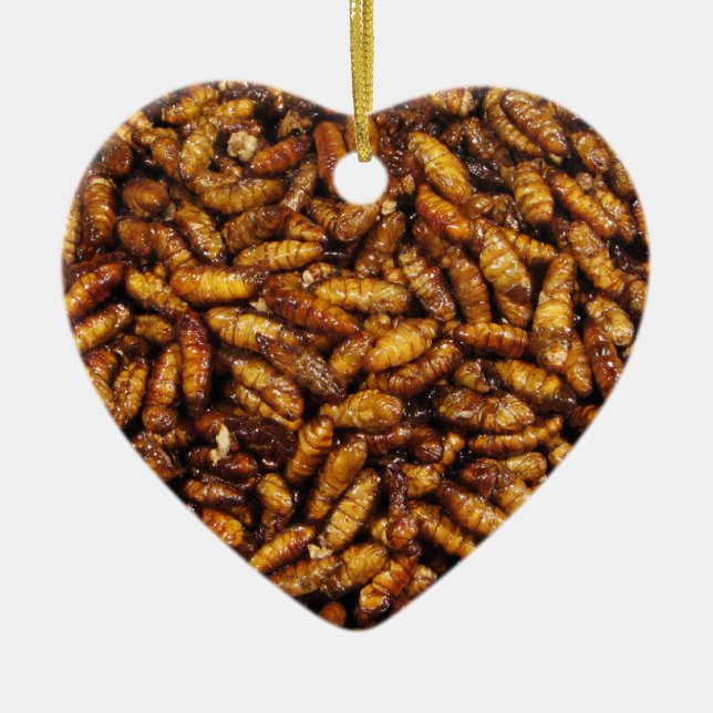 Fried Silk Worms ... Thai Street Food Ceramic Tree Decoration (Front)