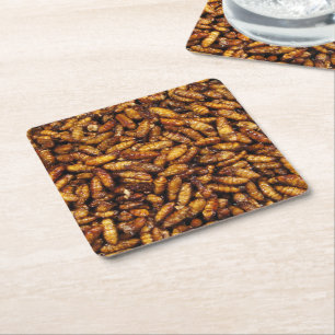 Fried Silk Worms ... Thai Street Food Square Paper Coaster