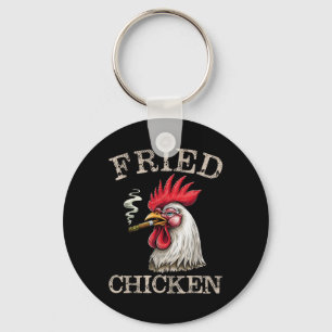 Fried Smoking Chicken Graphic Weed Men Women  Key Ring