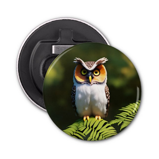 "Frieda the Screech Owl: A Nocturnal Beauty" Bottle Opener (Front)