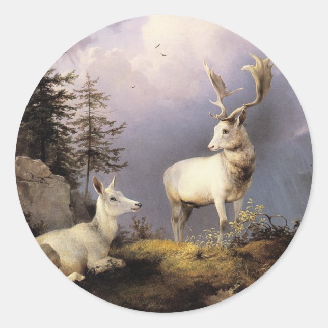 Friedrich Gauermann - Damwild (Fallow Deer), 1833 Classic Round Sticker (Front)