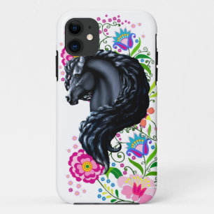 Frieisan stallion, folk flowers iPhone 11 case