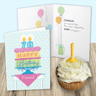 Friend 70th Birthday Cake Number Candles Card