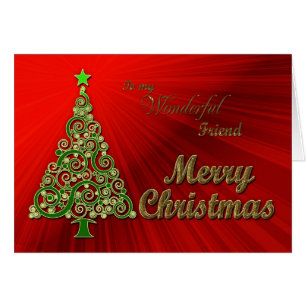Friend, a gold and red effect Christmas card