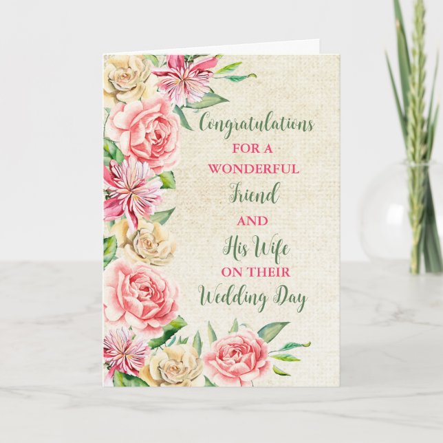Friend and His Wife Wedding Day Congratulations Card (Front)