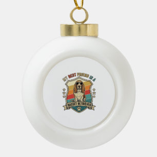 Friend Basset Retriever Dog Sunglasses Retro Shiel Ceramic Ball Christmas Ornament