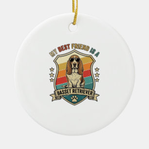 Friend Basset Retriever Dog Sunglasses Retro Shiel Ceramic Tree Decoration