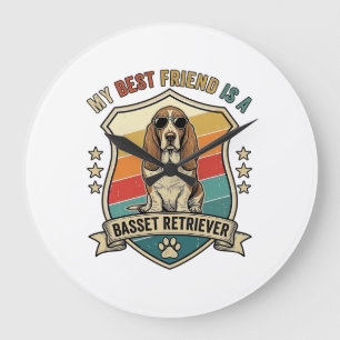 Friend Basset Retriever Dog Sunglasses Retro Shiel Large Clock
