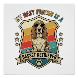 Friend Basset Retriever Dog Sunglasses Retro Shiel Poster