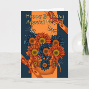 Friend Birthday Card - Sunflower And Dragonfly