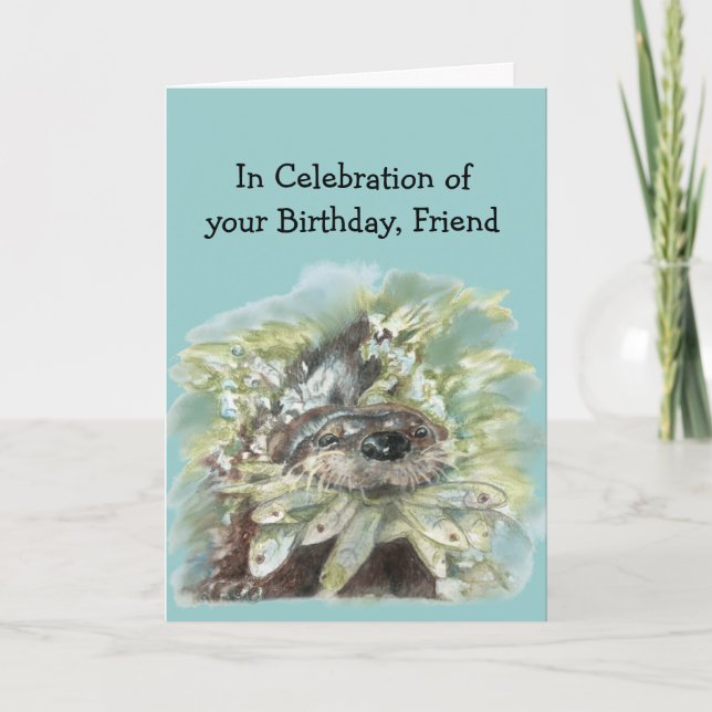Friend Birthday Humour Cute Watercolor Otter Card (Front)