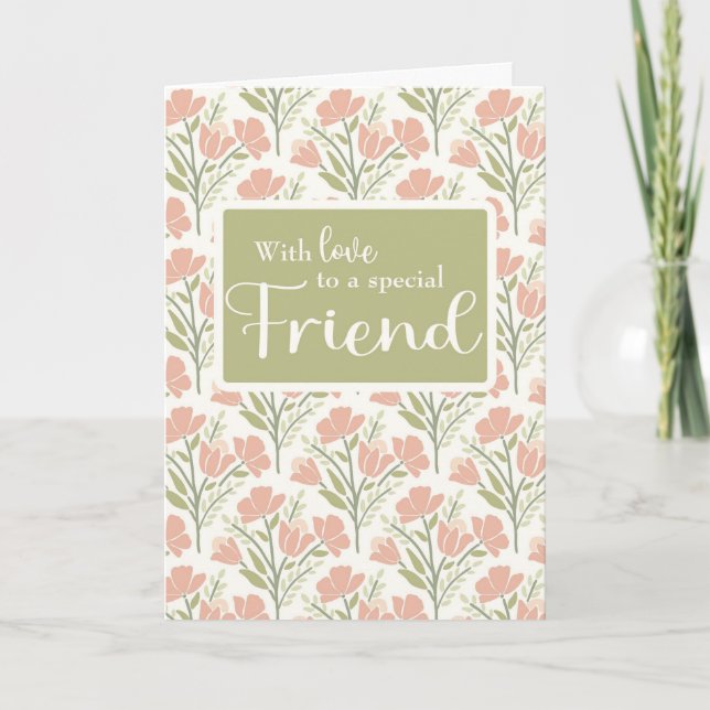 Friend Birthday Pink Flower Pattern  Card (Front)
