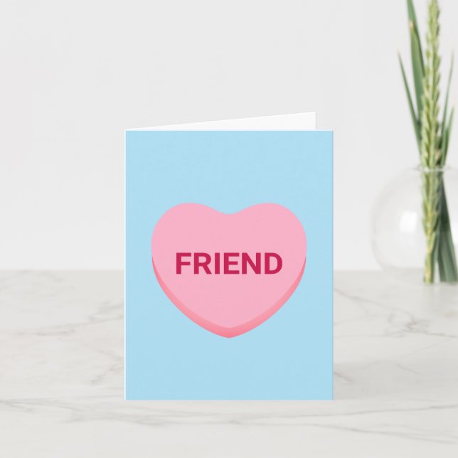 Friend blue pink conversation heart Valentine's Note Card (Front)