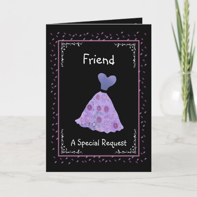 FRIEND - Bridesmaid - Purple Flowered Dress Invitation (Front)