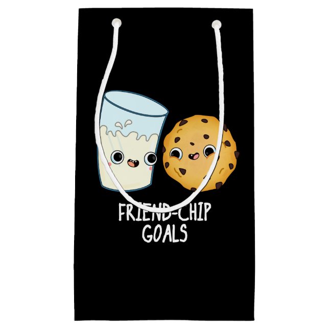 Friend-Chip Goals Funny Milk Cookies Pun Dark BG Small Gift Bag (Front)