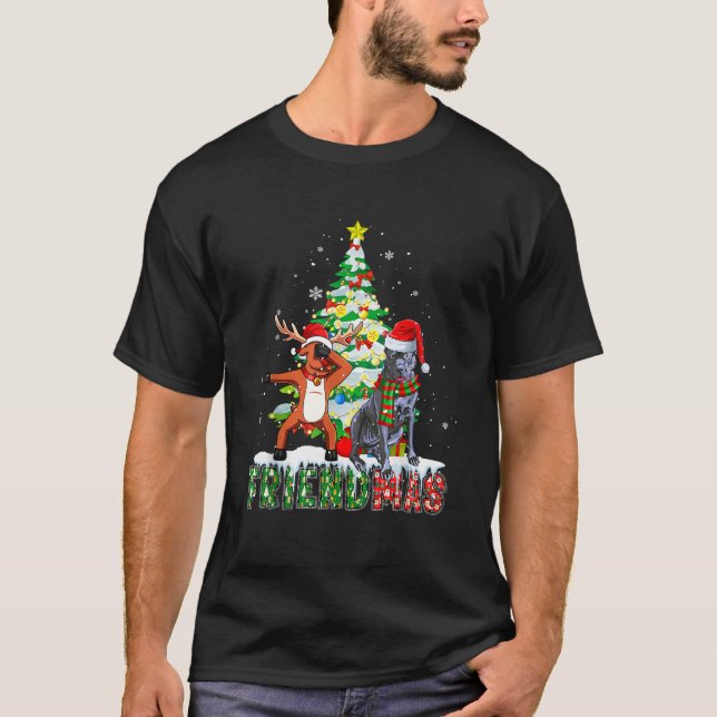 Friend Christmas Dabbing Reindeer Santa Cane Corso T-Shirt (Front)