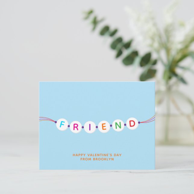 Friend cute friendship bracelet blue Valentine's Postcard (Standing Front)