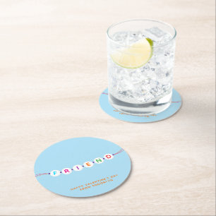 Friend cute friendship bracelet blue Valentine's Round Paper Coaster