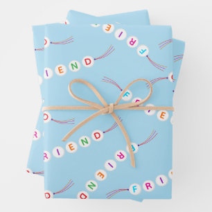 Friend cute friendship bracelet pattern light blue wrapping paper sheet