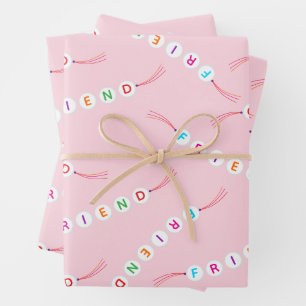 Friend cute friendship bracelet pattern light pink wrapping paper sheet