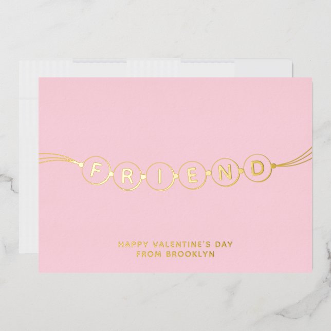 Friend cute friendship bracelet pink Valentine's Foil Holiday Card (Envelope)