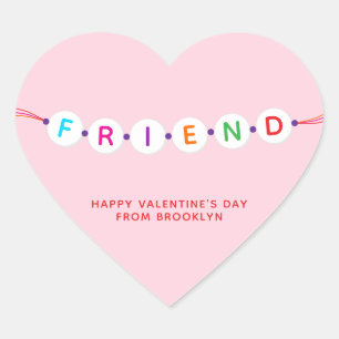 Friend cute friendship bracelet pink Valentine's Heart Sticker