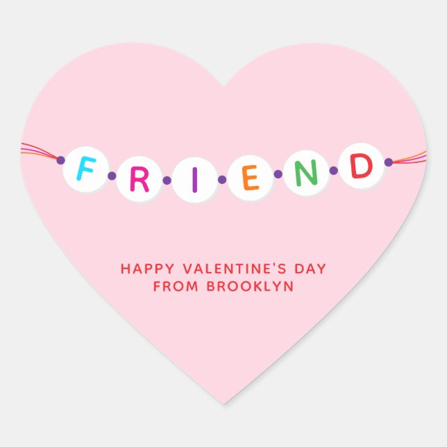 Friend cute friendship bracelet pink Valentine's Heart Sticker (Front)