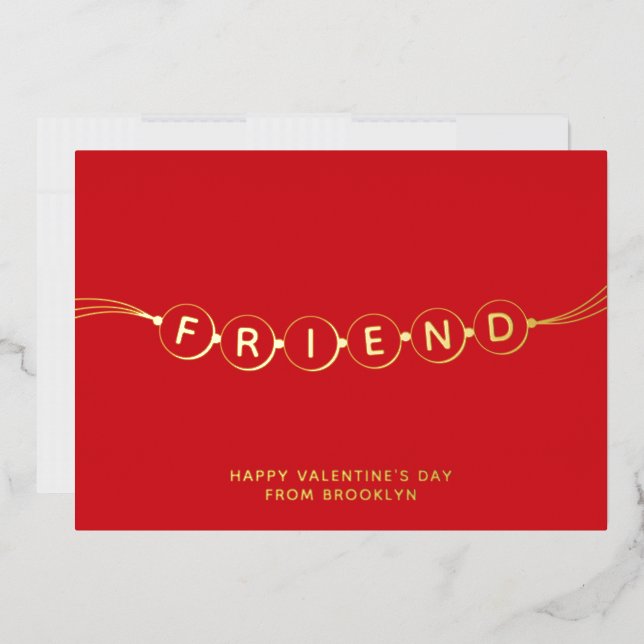 Friend cute friendship bracelet red Valentines Day Foil Holiday Card (Envelope)