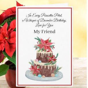 Friend December Birthday Cake Poinsettias  Card