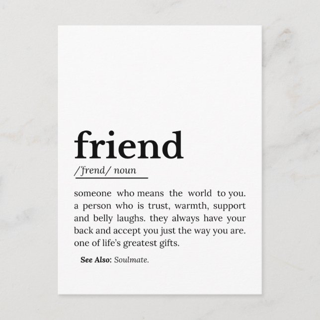Friend Definition – Heartfelt Meaning Postcard (Front)