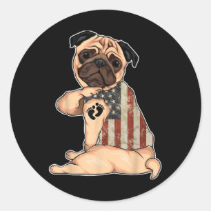 Friend Dog Mum Tattoo Pregnant Dog Pug Mum America Classic Round Sticker