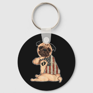 Friend Dog Mum Tattoo Pregnant Dog Pug Mum America Key Ring