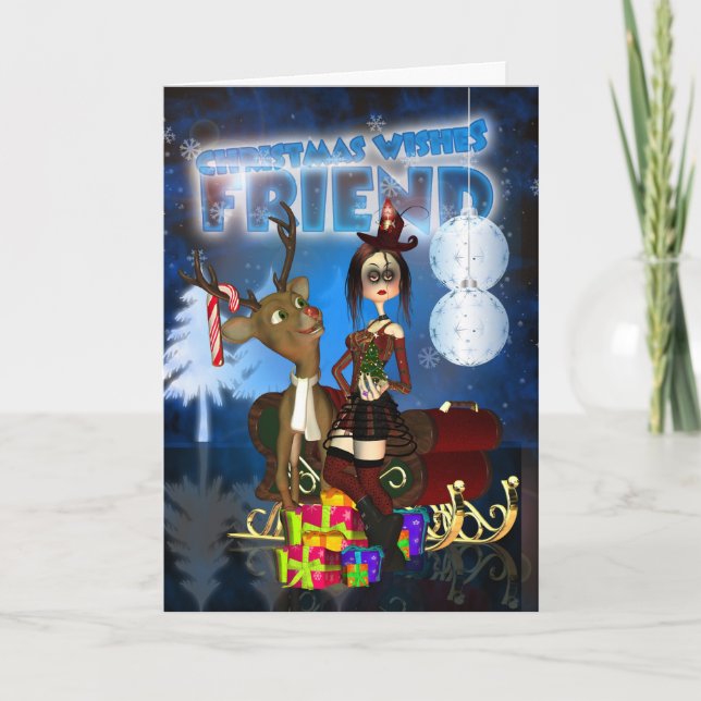Friend Gothic Christmas Card, H.I.P. And Reindeer Holiday Card (Front)