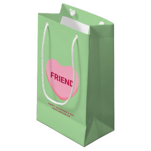 Friend green pink conversation heart Valentine's Small Gift Bag