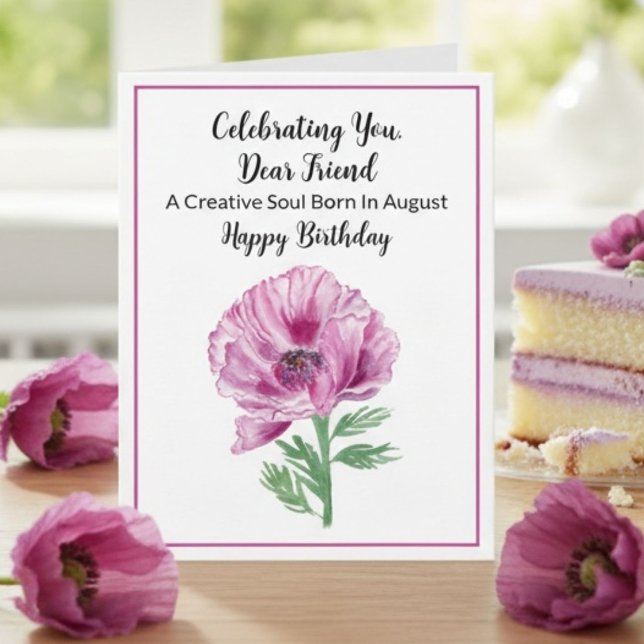 Friend Happy August Birthday Purple Poppy Card (Creator Uploaded)